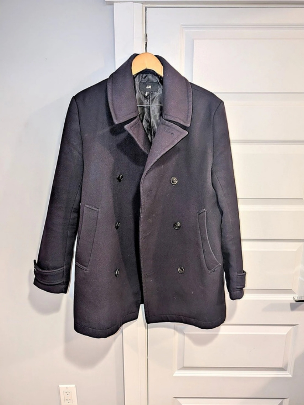 H&M Men's Double-Breasted Pea Coat Navy
